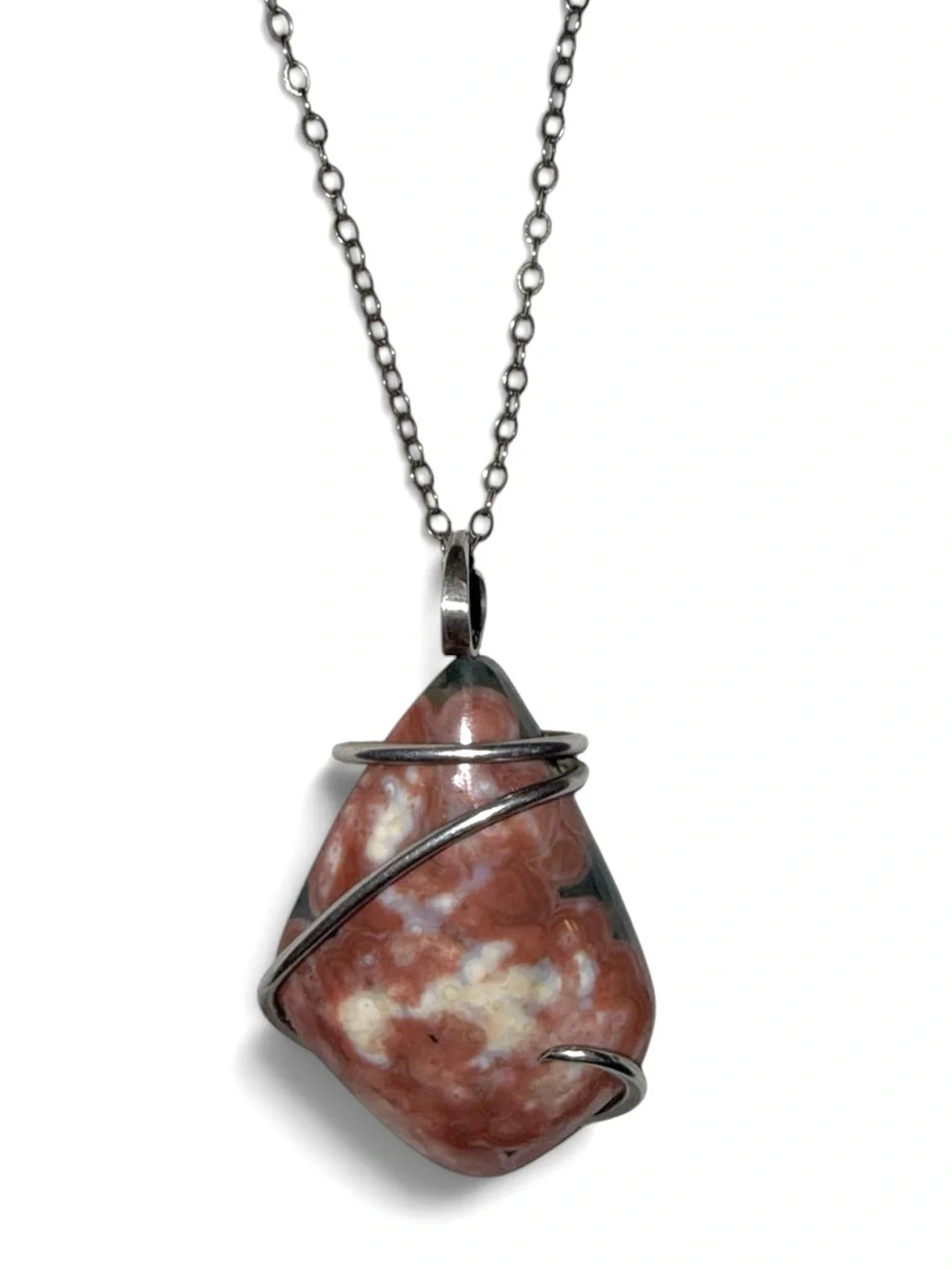Madagascar Ocean Jasper Red Orbicular Sterling Silver Artisan Pendant Necklace